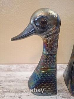 Vintage Carnival Glass Duck Bust Bookends Opalescent/Iridescent Finish RARE