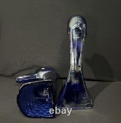 Vintage Carnival Glass Duck Bust Bookends Opalescent/Iridescent Finish RARE