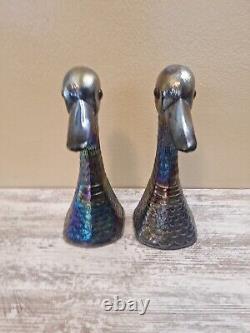 Vintage Carnival Glass Duck Bust Bookends Opalescent/Iridescent Finish RARE