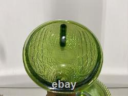 Vintage Carnival Glass Green Hen On Beaded Edge Nest Iridescent