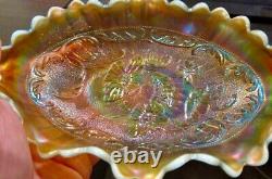 Vintage Carnival Glass Old Northwood Aqua Opal Poppy Pickle Dish Beautiful