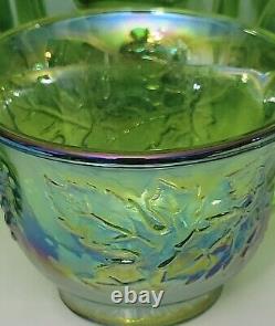 Vintage Carnival Glass Princess Punch Bowl Set Lime 26 Piece Iridescent Sheen