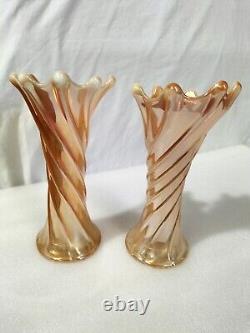 Vintage Carnival Glass Vases 2x Lovely Iridescent Marigold Carnival Vase x2 AF