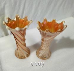 Vintage Carnival Glass Vases 2x Lovely Iridescent Marigold Carnival Vase x2 AF