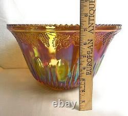 Vintage Carnival Iridescent Glass Marigold Gold Harvest Princess Punch Bowl Cups