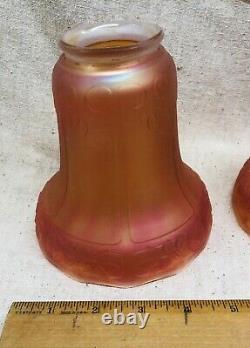 Vintage Carnival Iridescent Orange Glass Amber Lamp Shade Globe 2-1/4 Set Of 4