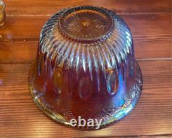 Vintage Carnival Punch Bowl & 12 Cups. Amber carnival glass reflective