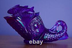 Vintage Cobalt Blue Iridescent Carnival Glass Dolphin Candy Dish