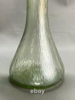 Vintage Czech Lustre Green Tall Iridescent Art Nouveau Glass Vase Kralik Loetz
