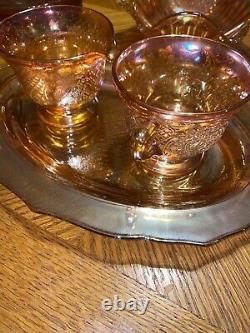 Vintage Depression Era Iridescent Marigold Carnival Glass Tea Sherbet Lot Of 33