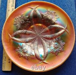 Vintage Dugan 4 Flowers Carnival Glass Plates Peach Opalescent 4 total