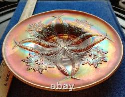 Vintage Dugan 4 Flowers Carnival Glass Plates Peach Opalescent 4 total