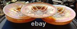 Vintage Dugan 4 Flowers Carnival Glass Plates Peach Opalescent 4 total