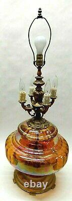 Vintage Ef Industries Large MID Century Six Bulb Iridescent Carnival Glass Lamp