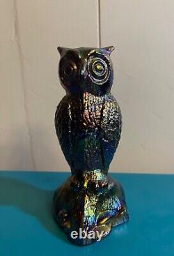 Vintage Elegant Rare Fenton Carnival Iridescent Amethyst Glass Owl Figurine