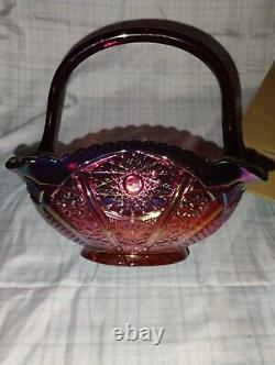 Vintage Extremely Rare Iridescent Carnival Glass 9 In Basket Perfect Condition