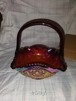 Vintage Extremely Rare Iridescent Carnival Glass 9 In Basket Perfect Condition