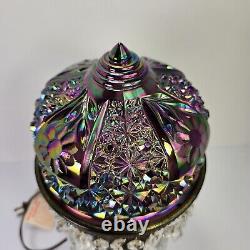 Vintage FENTON Carnival Iridescent Purple Amethyst Daisy and Button Glass Lamp