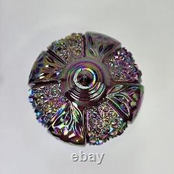 Vintage FENTON Carnival Iridescent Purple Amethyst Daisy and Button Glass Lamp