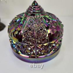 Vintage FENTON Carnival Iridescent Purple Amethyst Daisy and Button Glass Lamp