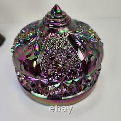 Vintage FENTON Carnival Iridescent Purple Amethyst Daisy and Button Glass Lamp