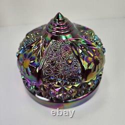 Vintage FENTON Carnival Iridescent Purple Amethyst Daisy and Button Glass Lamp