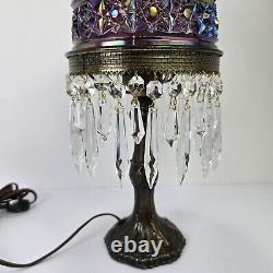 Vintage FENTON Carnival Iridescent Purple Amethyst Daisy and Button Glass Lamp