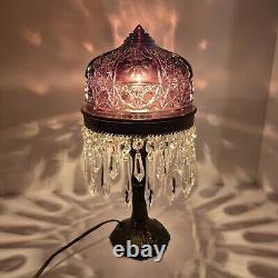 Vintage FENTON Carnival Iridescent Purple Amethyst Daisy and Button Glass Lamp