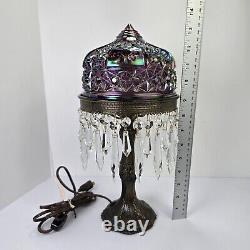 Vintage FENTON Carnival Iridescent Purple Amethyst Daisy and Button Glass Lamp