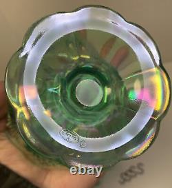 Vintage FENTON Glass Mini Punch Bowl Iridescent Green Carnival 4 Cups Compote