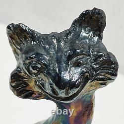 Vintage FENTON IRIDESCENT Carnival Glass Winking Alley Cat Figurine 11 Tall