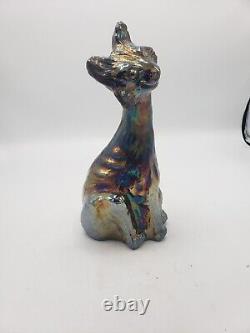 Vintage FENTON IRIDESCENT Carnival Glass Winking Alley Cat Figurine 11 Tall