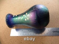 Vintage Favrile Rainbow Metallic Iridescent Carnival Enamel Flower Glass Vase 6
