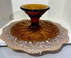 Vintage Fenton Amber Iridescent Opalescent Lily Of The Valley Cake Plate Stand