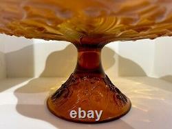 Vintage Fenton Amber Iridescent Opalescent Lily Of The Valley Cake Plate Stand