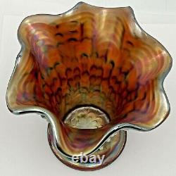 Vintage Fenton April Showers Amethyst Carnival Iridescent Glass Vase Ruffled Rim