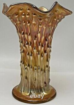 Vintage Fenton April Showers Marigold Carnival Iridescent Glass Vase Ruffled Rim