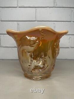 Vintage Fenton Atlantis Carnival Glass Vase Underwater Koi Fish Iridescent