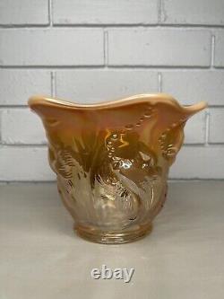 Vintage Fenton Atlantis Carnival Glass Vase Underwater Koi Fish Iridescent