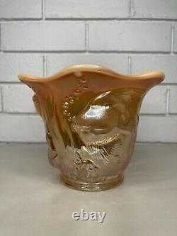 Vintage Fenton Atlantis Carnival Glass Vase Underwater Koi Fish Iridescent