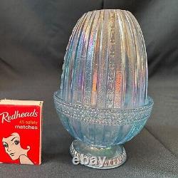 Vintage Fenton Blue Aqua Iridescent Tulip Fairy Lamp Carnival Glass 1990s