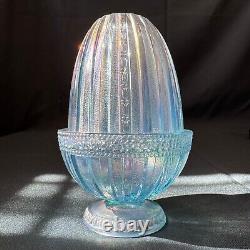 Vintage Fenton Blue Aqua Iridescent Tulip Fairy Lamp Carnival Glass 1990s