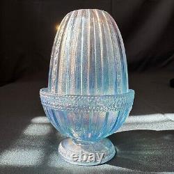 Vintage Fenton Blue Aqua Iridescent Tulip Fairy Lamp Carnival Glass 1990s