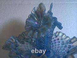 Vintage Fenton Blue Carnival 3 Horn Hobnail Opalescent Epergne