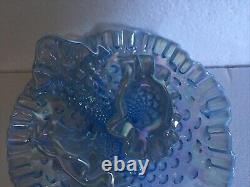 Vintage Fenton Blue Carnival 3 Horn Hobnail Opalescent Epergne