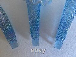 Vintage Fenton Blue Carnival 3 Horn Hobnail Opalescent Epergne