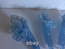 Vintage Fenton Blue Carnival 3 Horn Hobnail Opalescent Epergne