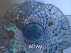 Vintage Fenton Blue Carnival 3 Horn Hobnail Opalescent Epergne