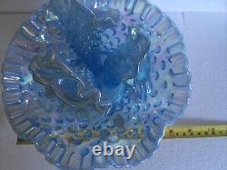 Vintage Fenton Blue Carnival 3 Horn Hobnail Opalescent Epergne