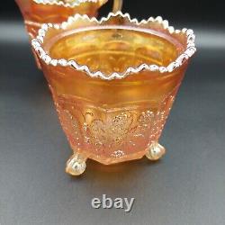 Vintage Fenton Butterfly & Berry Marigold Carnival Glass Creamer and Sugar Bowl